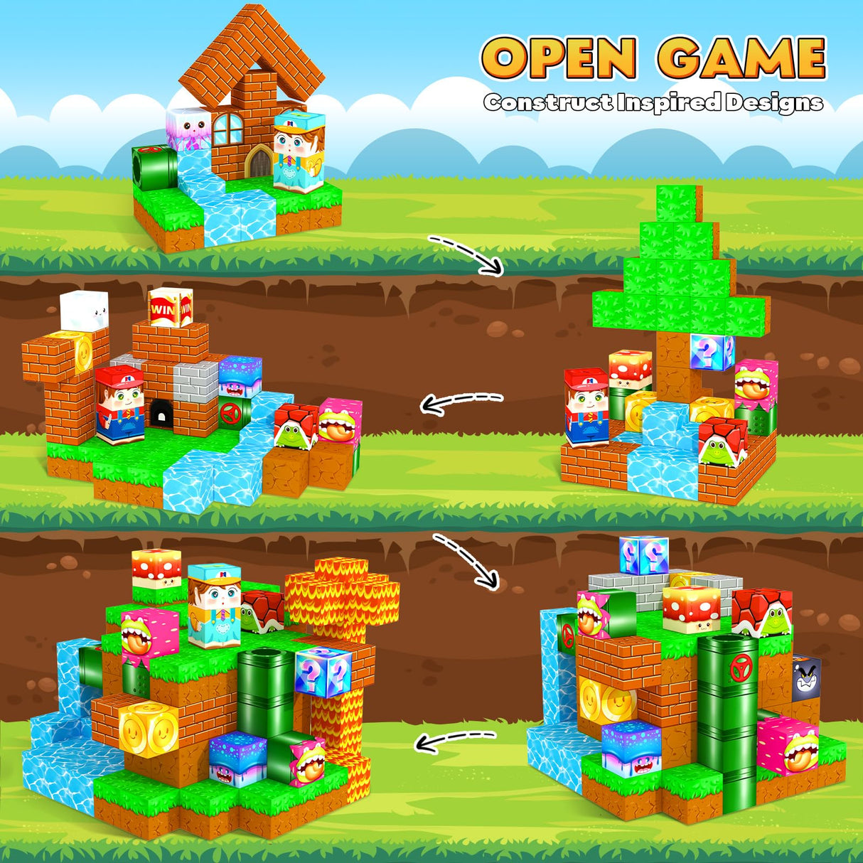 ORZbb Magnetic Blocks Building Games Kids Toys for 3 4 5 6 7 8 9 10 11 12 13 Year Old Boys Girls, Magnetic Cubes Montessori Sensory Toys for Ages 3+ Travel Party Christmas Birthday Gifts