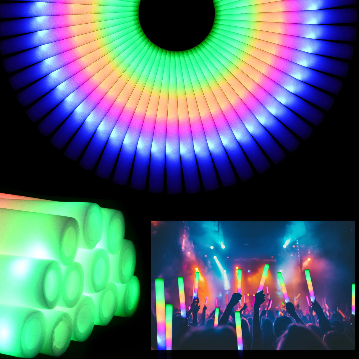GDHZWTMY 36 Pcs LED Foam Glow Sticks Bulk,Glow in The Dark Party Supplies,Foam Light Up Sticks 3 Modes of Color Flashing for Birthday,Wedding,Raves,Carnival,Halloween Christmas,New Year,Concert