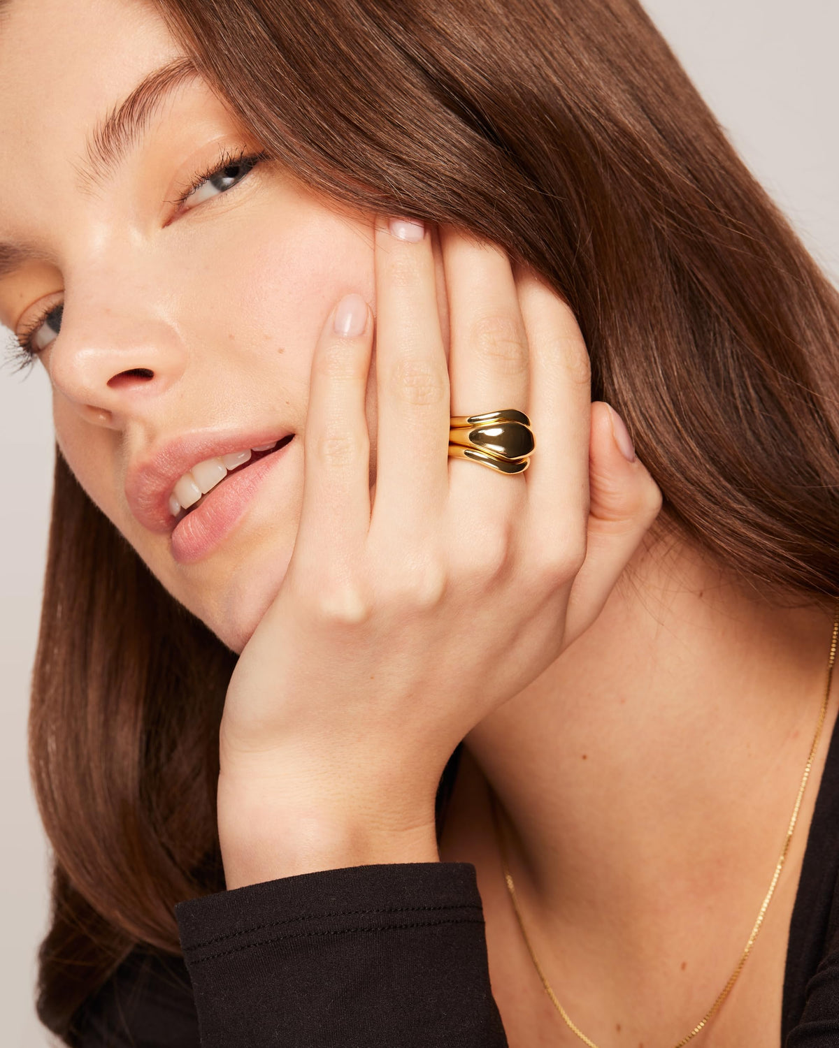 PAVOI 14K Yellow Gold Plated Stackable Chunky Statement Ring Set of 3