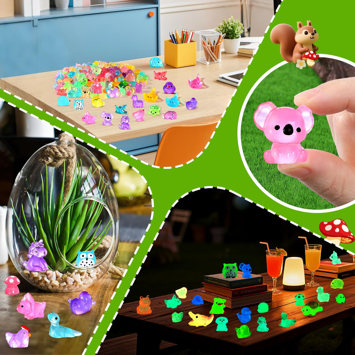 LOVEXIRAN 200PCS Luminous Mini Resin Animals 30 Styles, Little Small Animal Figures to Hide Tiny Resin Animals Variety Pack for Fairy Garden Accessories Micro Landscape Dollhouse Decor.