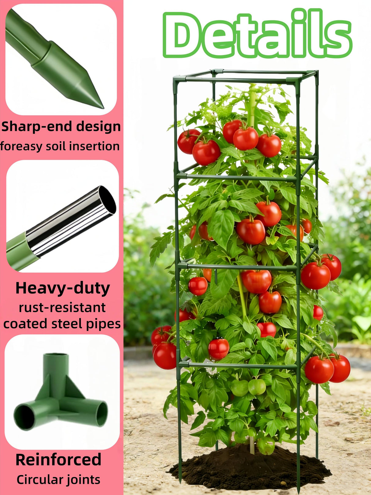 3 Pack Square Tomato Cages for Garden, 59 Inch Tall Heavy Duty Metal Tomato Plant Support Trellis, Adjustable Large Tomato Stakes for Outdoor Pots Climbing Plants, Vegetables, Cucumber