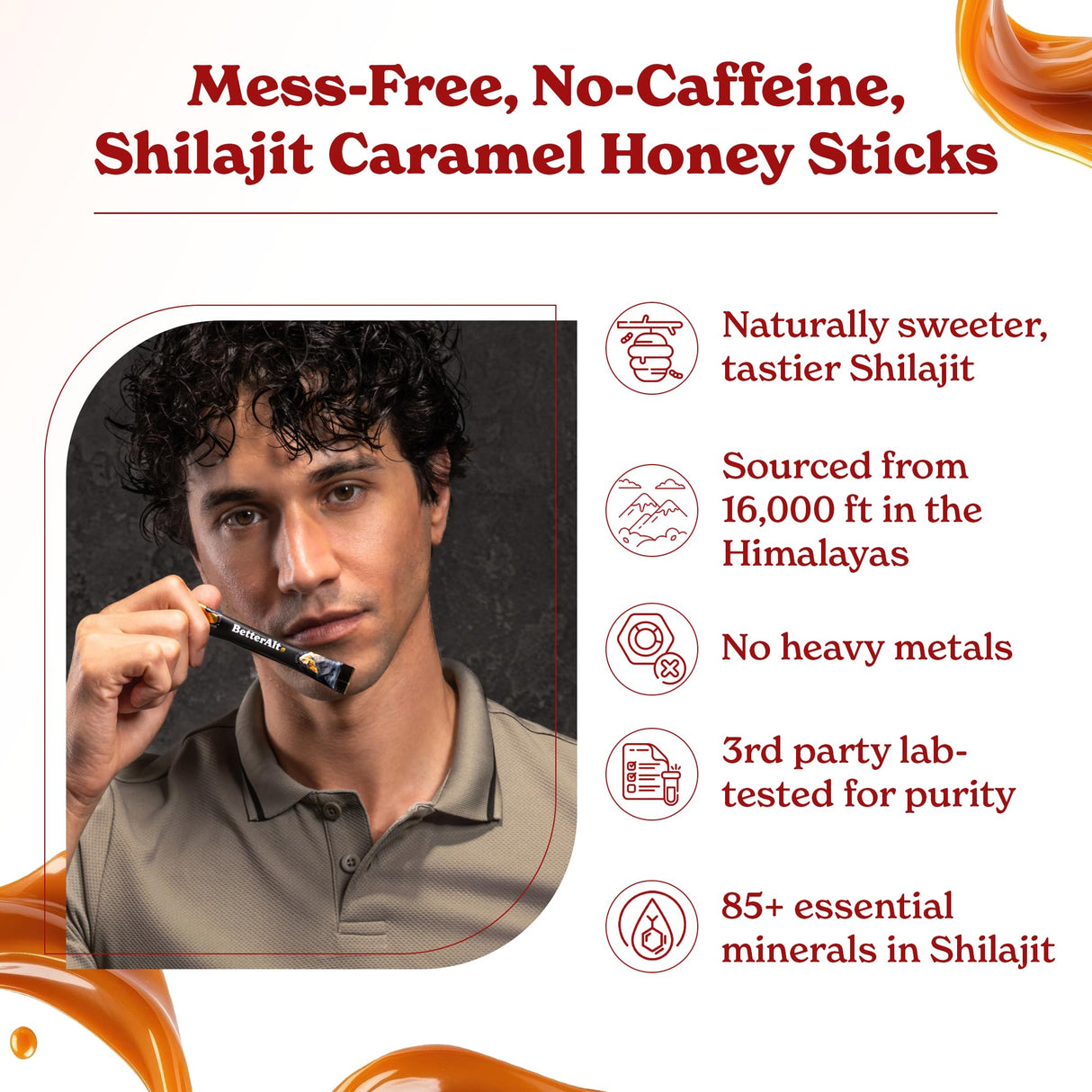 Better Alt Pure Himalayan Shilajit Sticks with Organic Honey, Saffron| Easy to Consume|30 Sticks for Energy Boost & Immune Support, 85+ Trace Minerals, 75%+ Fulvic Acid (Pack of 2) Cinnamon + Caramel