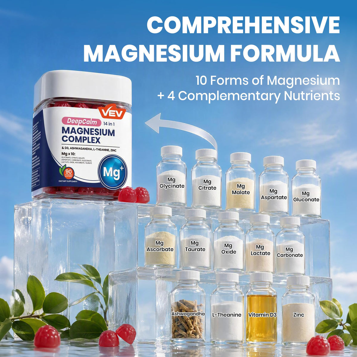 VEV Deep Calm Magnesium Complex 14-In-1 Glycinate Gummies For Women and men