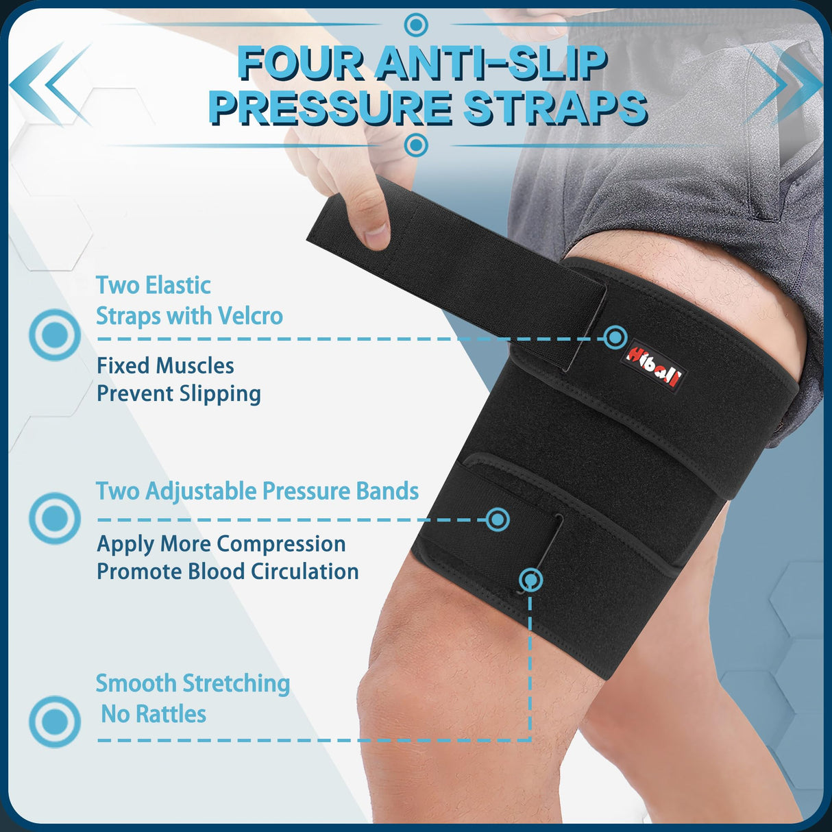 Hiball Adjustable Thigh Brace, Hamstring Compression Wrap, Thigh Compression Sleeve, Quad and Upper Leg Brace for Men & Women