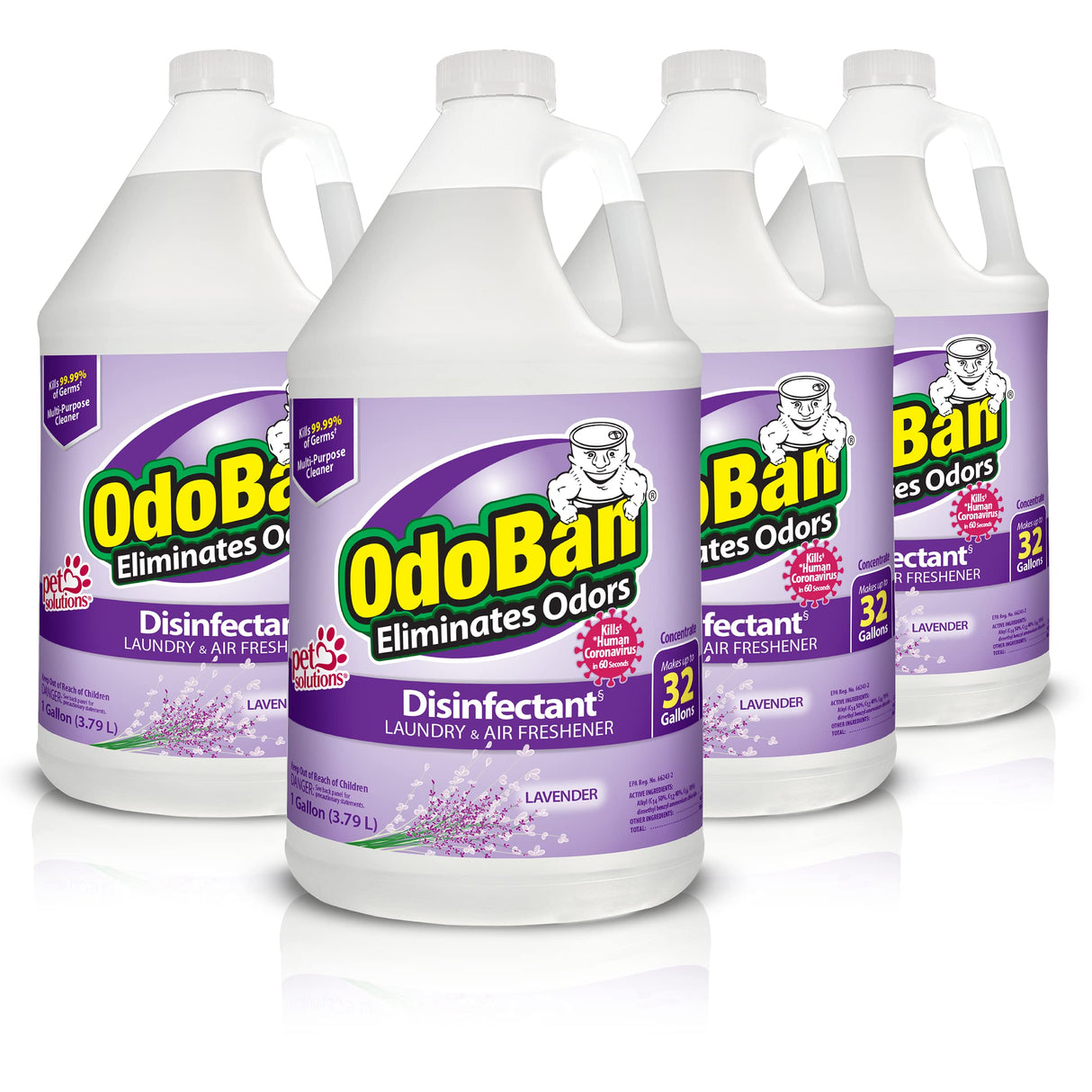OdoBan Disinfectant Concentrate and Odor Eliminator, Made in the USA, Lavender Scent, 4 Gallons