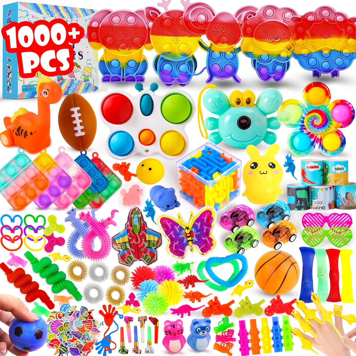1000Pcs Bulk Party Favors for Kids, Fidget Toys Pack,Stocking Stuffers, Treasure Box Chest, Birthday Party, Classroom Carnival Prizes, Pinata Stuffers, Goodie Bag Stuffers, Stress Relief, Sensory Toys
