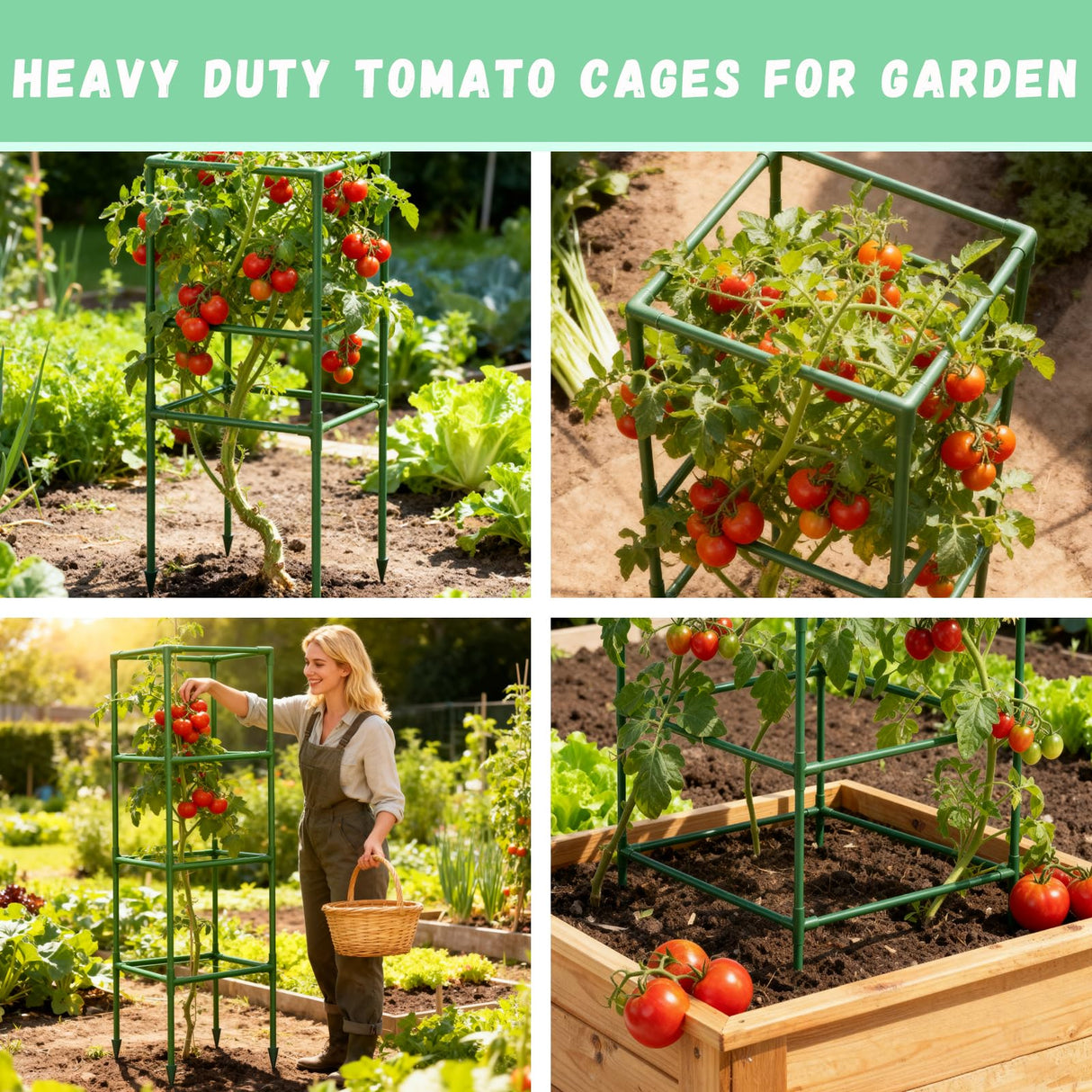 Riare 6 Pack 45in Square Tomato Cages for Garden, Heavy Duty Tomato Trellis