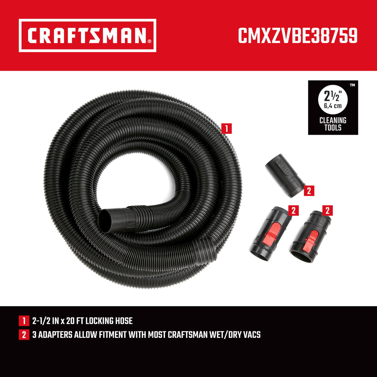 CRAFTSMAN CMXZVBE38759 2-1/2 in. x 20 ft. POS-I-LOCK Wet Dry Vacuum Hose