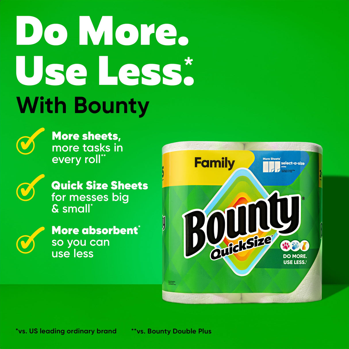 Bounty Paper Towels Quick Size, White, 16 Family Rolls = 40 Regular Rolls (Packaging May Vary)