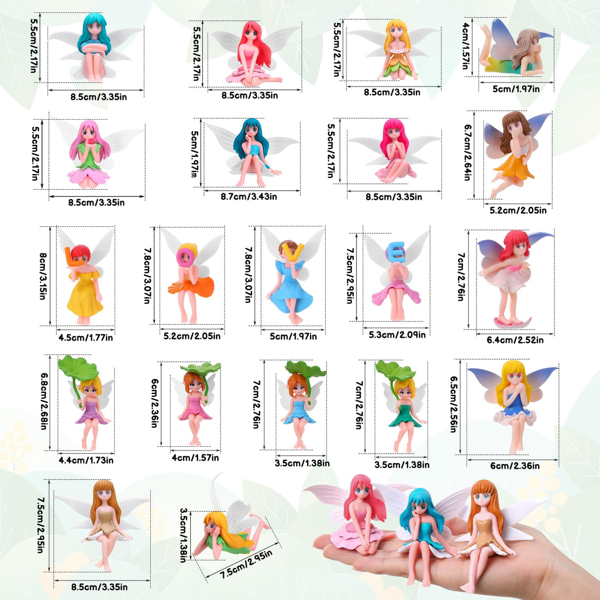 GGSTDDUP 20 Pcs Miniature Fairy Figurines, Hand-Painted Small Flower Fairies with Wings for Garden Decor, Cake Topper & Landscapes