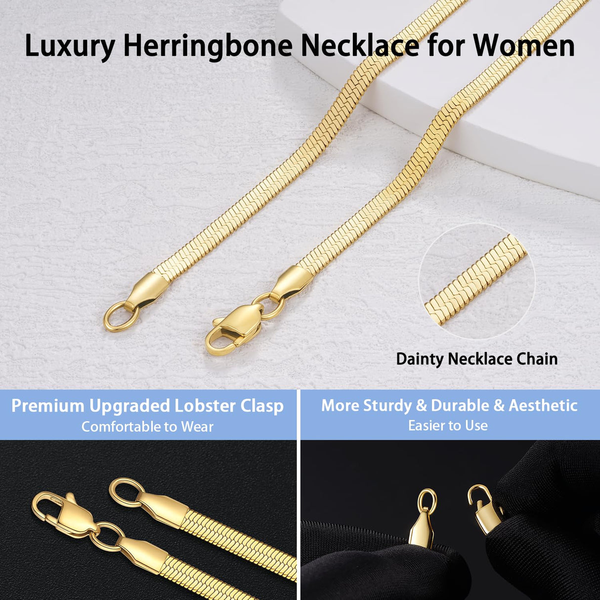Jewlpire 18K Gold Plated Herringbone Necklace for Women, 5mm Flat Snake Chain Necklace, Gold Necklaces for Women, Women's Chains Necklaces 18 Inch