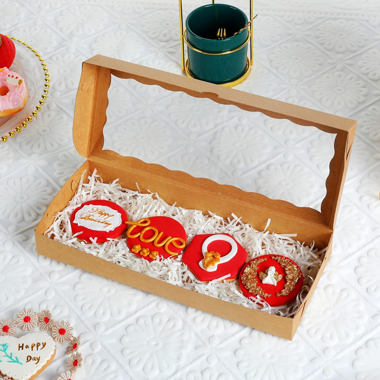 SLShePack 50PCS 12x5x1.5Inch Cookies Boxes with Window Bakery Boxes Macaron Boxes Cakesickle Boxes Chocolate Truffle Boxes Donut Treat Boxes for Christmas Valentine's Easter Mother's Day