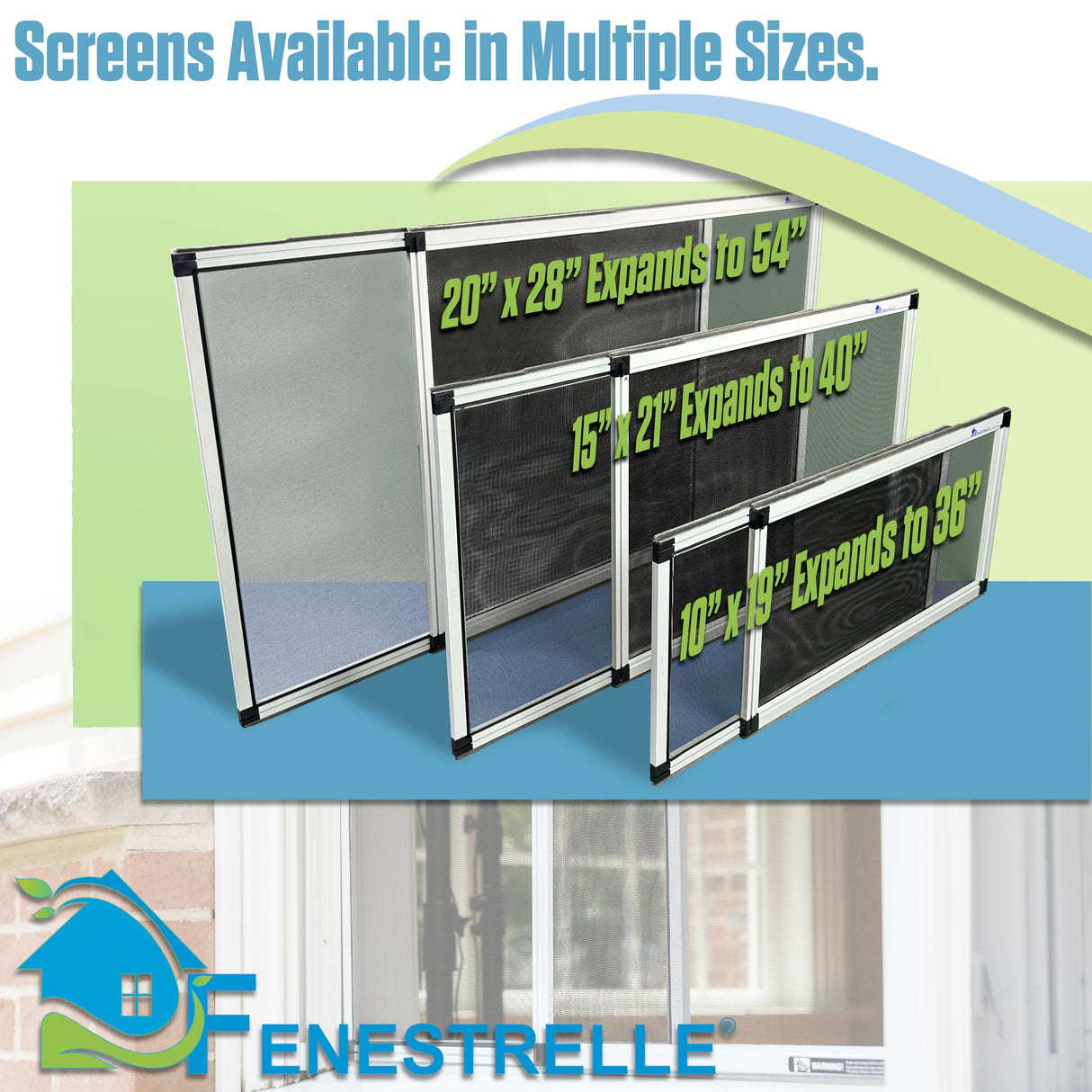 Fenestrelle Expandable Window Screen – 10″ H × 19″–36″ W Horizontal, 2‑Way Adjustable Window Screen with Flame Resistant Fiberglass Mesh, Pack of 2