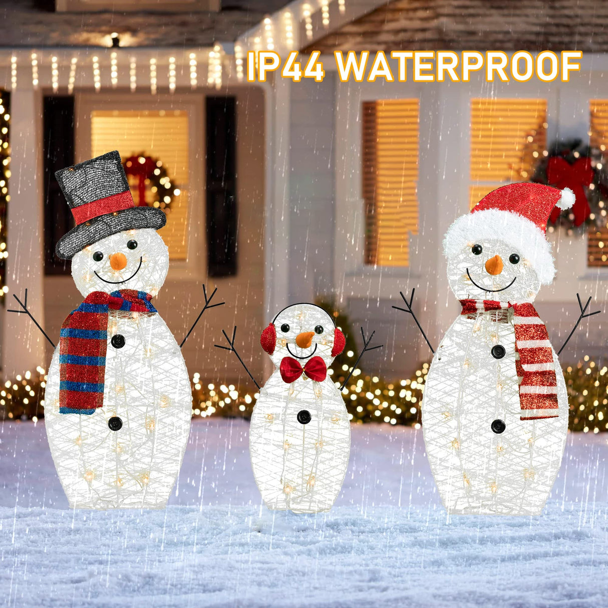 HOURLEEY Christmas Decoration 55 L Lighted Snowman Family Outdoor, 3-Piece Waterproof Plug in 2D Snowman for Yard Patio Lawn Garden Party Decor 20.5X9X29.5Inch-Large (Warm White)