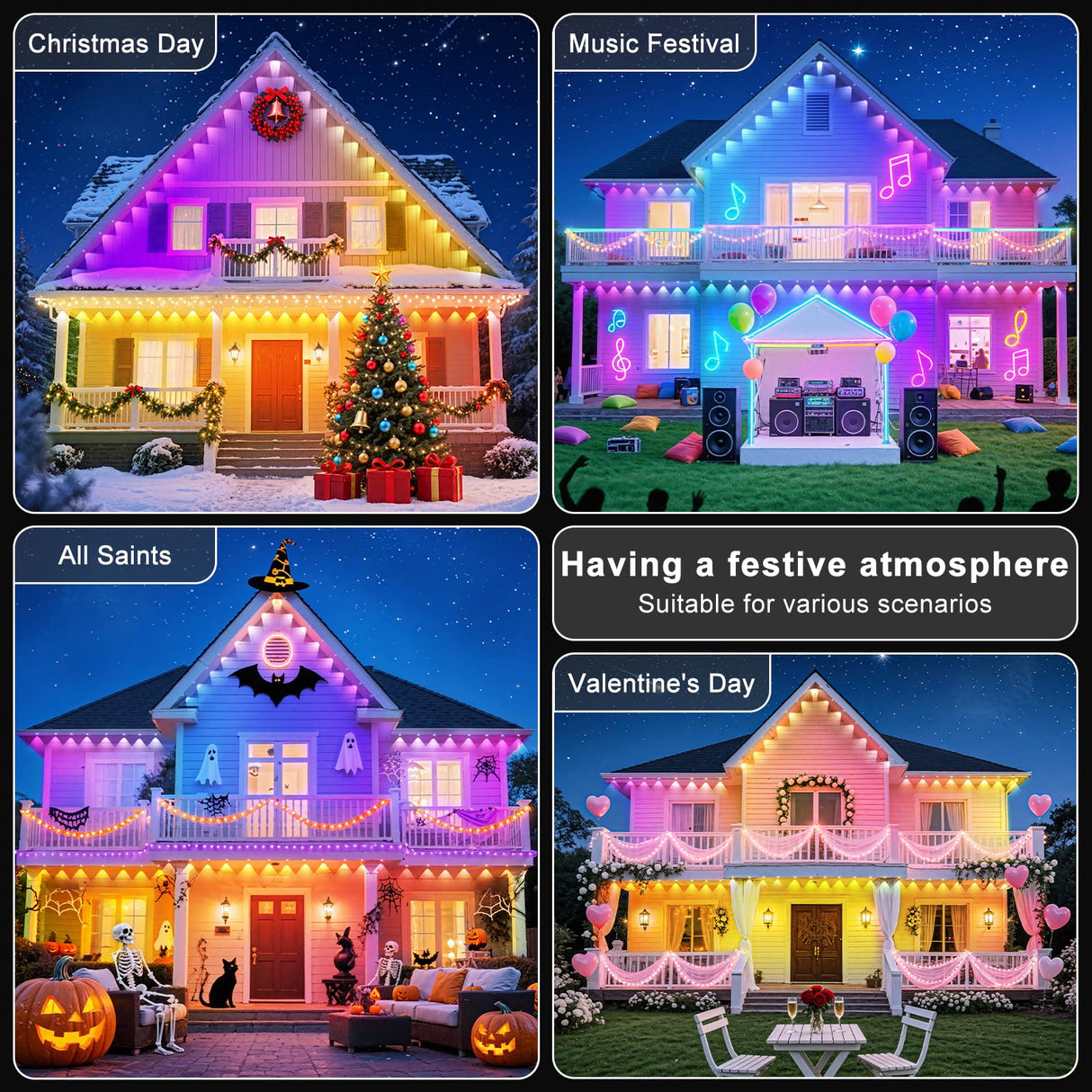 CETELUMA 400Ft Permanent Outdoor Lights for House Waterproof, IP67 LED Eave Lights with App/Remote Control, Outdoor Permanent led Lighting for House Roof Decor,Christmas,Party,All Holiday and Daily