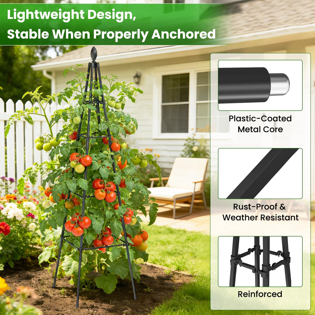 Adjustable Garden Trellis for Climbing Plants, 6FT Obelisk Plant Support Tower for Potted & In-Ground Vegetables, Tomatoes, Cucumbers, Vines - Easy Assembly, Indoor & Outdoor Use(2 Pack)