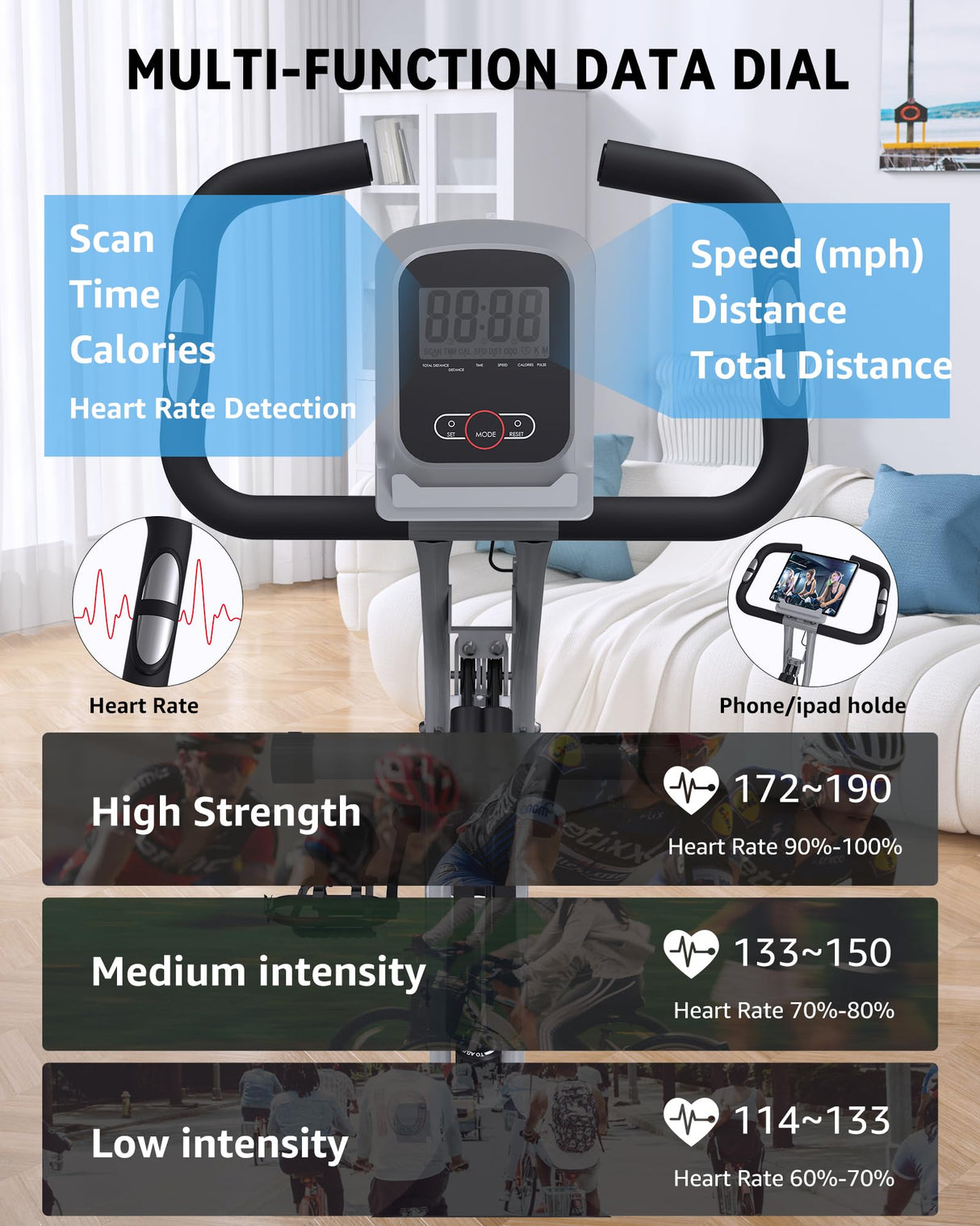 LINBOLUSA Indoor Exercise Bike for Seniors, 5 IN 1 Foldable Stationary Bike with 16-Level Magnetic Resistance and Tri-Position Ride, 330LBS Capacity, 6.6 LBS Flywheel, for Home Workout 818 Gray