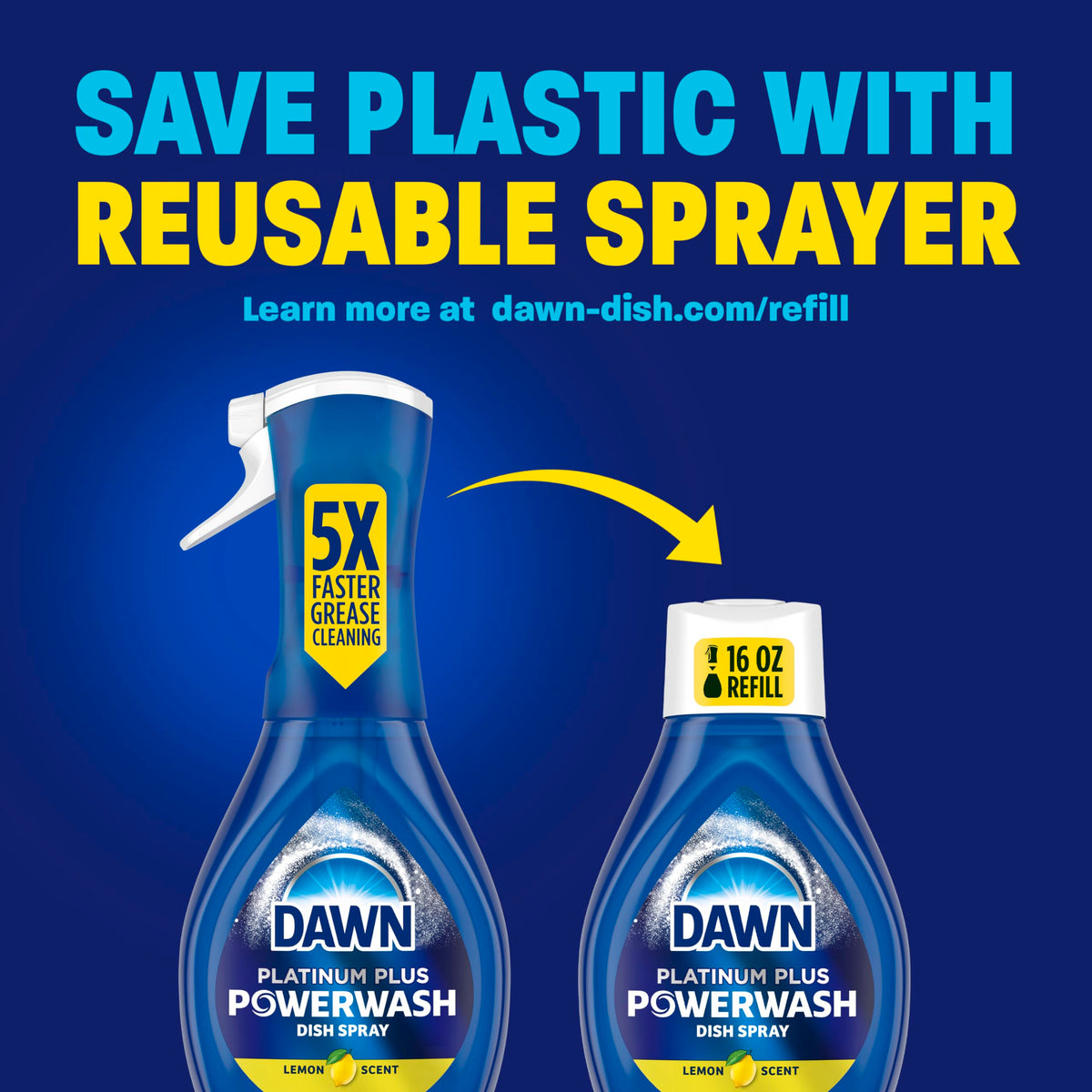 Dawn Powerwash Dish Soap Spray + 3 Dishwashing Liquid Refills Lemon, 4*16oz