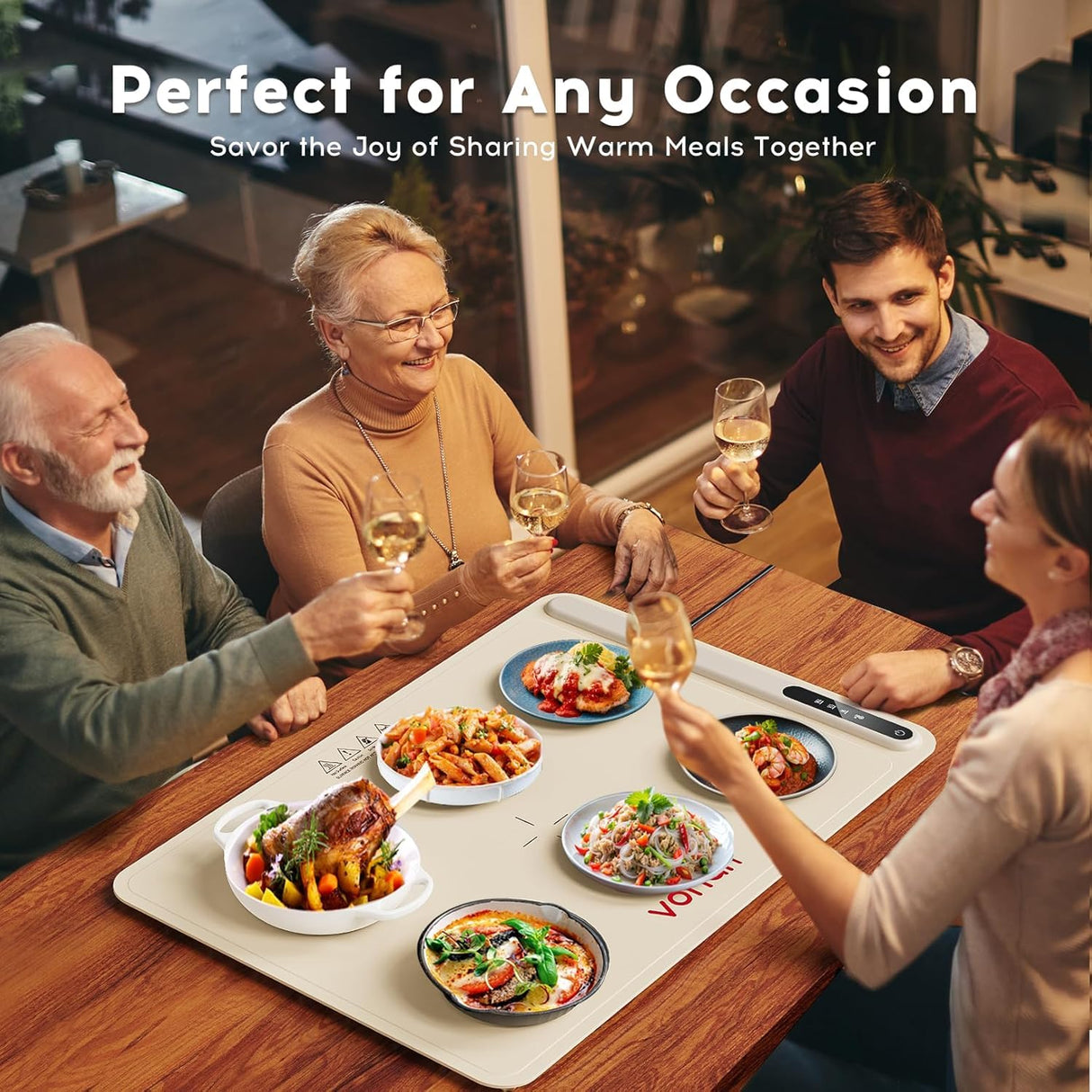 Warming Mat for Food, Voriah Electric Warming Tray with 3 Temp Settings & Auto Shut-Off, Food Warmer with Thick Silicone Surface to Keep Food Warm at Buffet, Parties, and Family Use(Apricot)