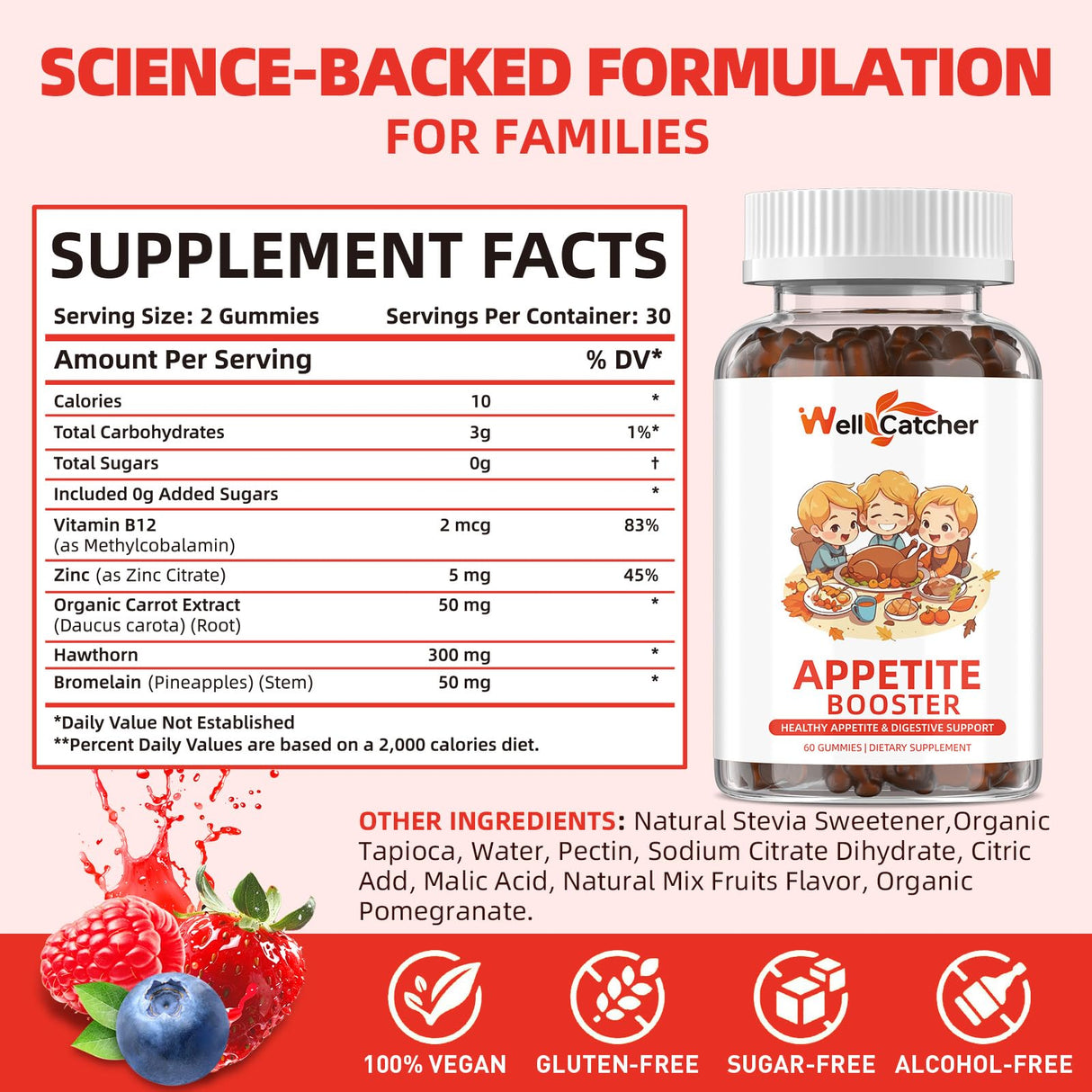 Appetite Booster Gummies for Kids Adults: Appetite Support Supplement with Bromelain Hawthorn Zinc Vitamin B12 for Healthy Digestive & Nutritional Balance, Sugar Free Mixed Fruit Flavor Vegan 30 Days