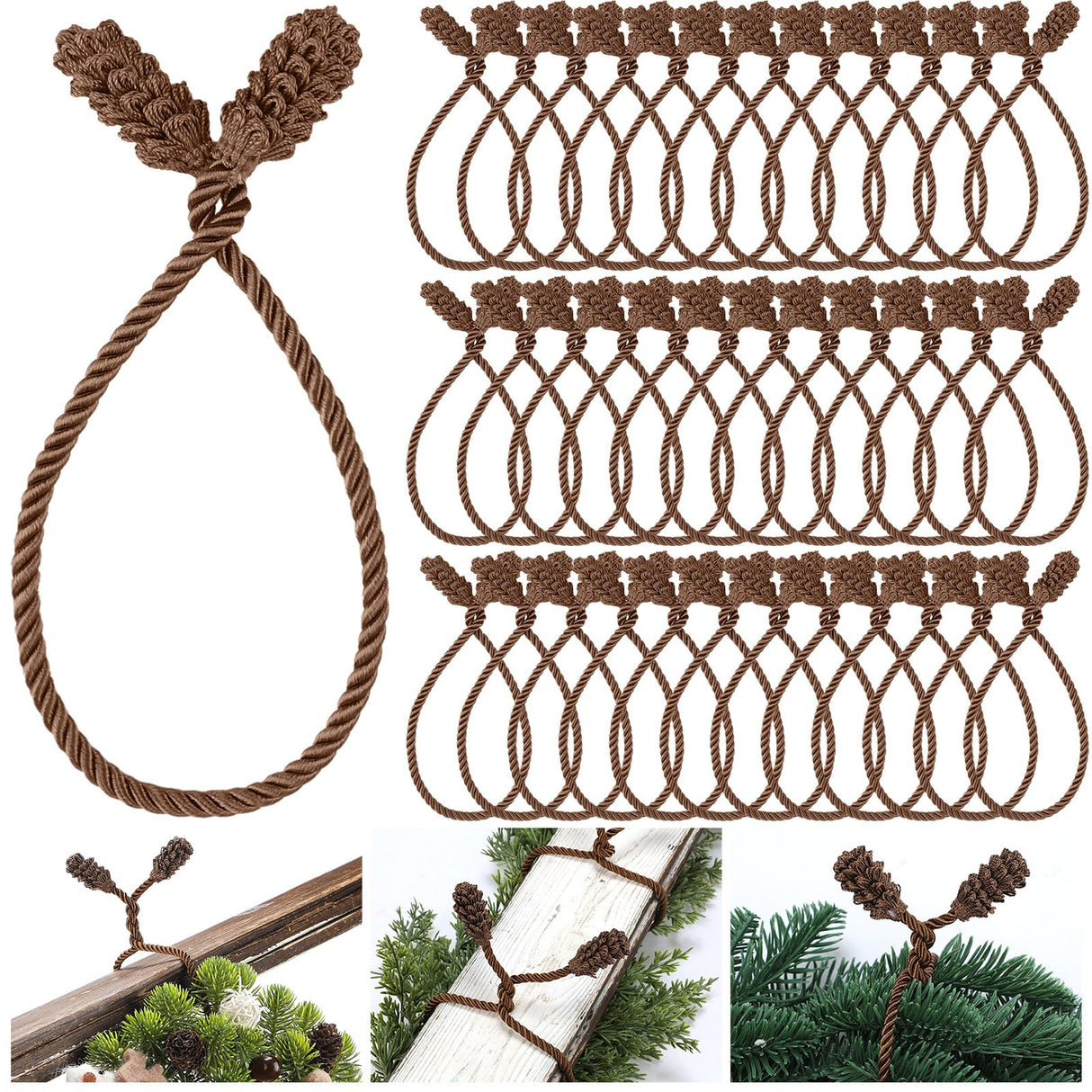 Shappy 36 Pieces Christmas Garland Ties for Banister Christmas Decorative Reusable Flexible Twist Ties for Garland Staircase Home Decoration Holiday Craft Wrapping (Brown)