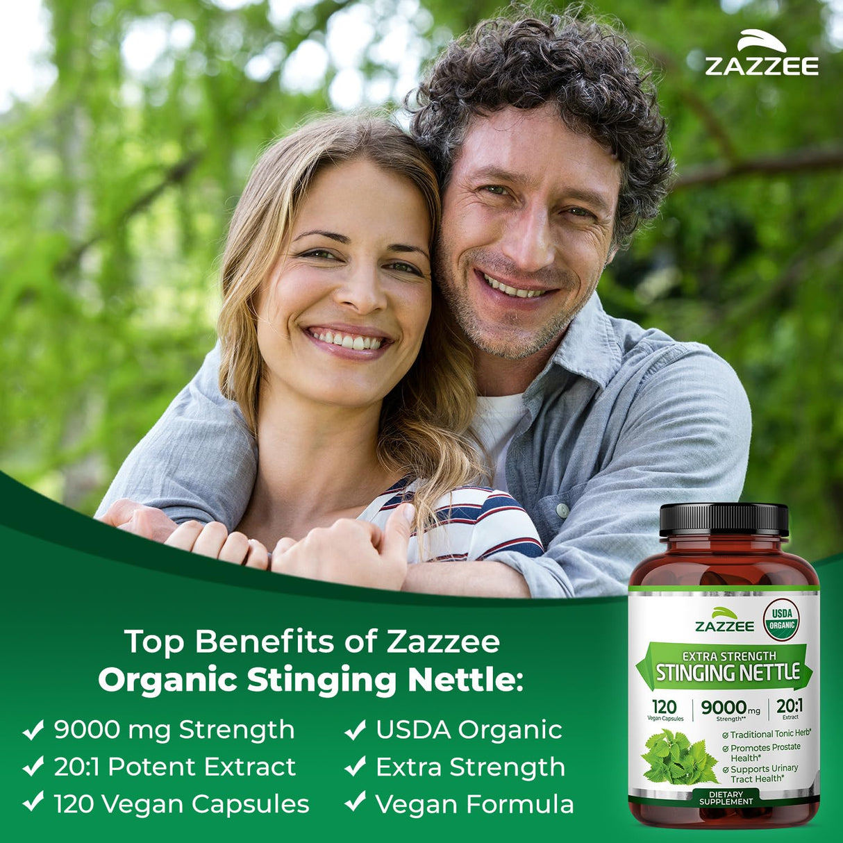 Zazzee USDA Organic Stinging Nettle 20:1 Extract, 9000 mg Strength, 120 Vegan Capsules, 4 Month Supply, Concentrated, Standardized 20X Extract, Certified Organic, 100% Vegetarian, All-Natural, Non-GMO