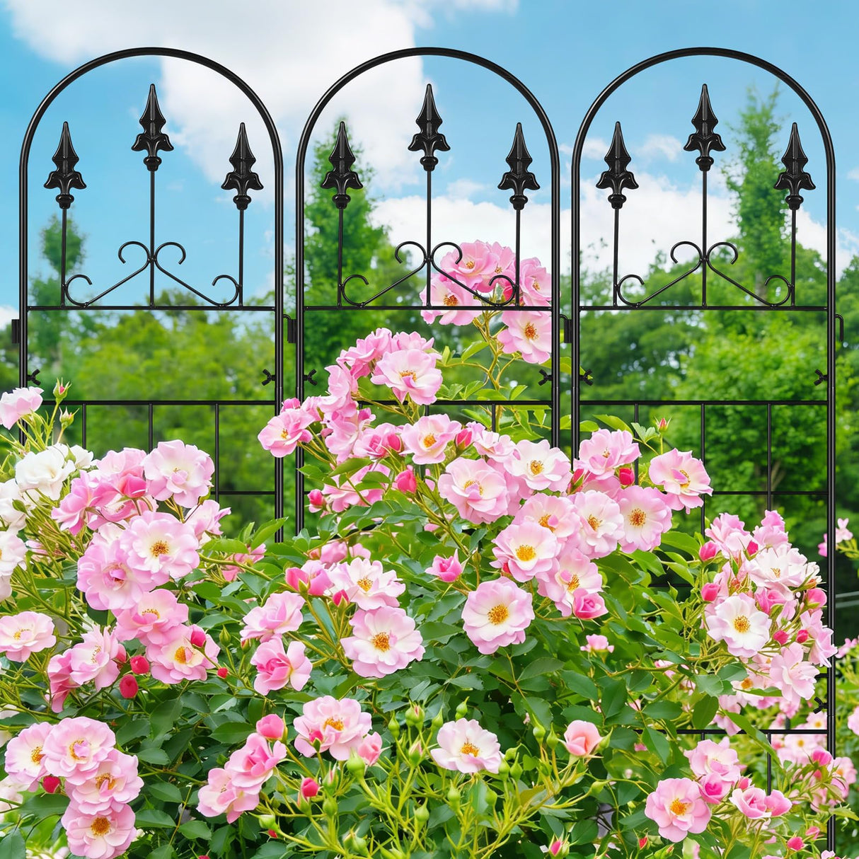 3 Packs Metal Garden Trellis for Climbing Plants (65.3'' x 40'') Rustproof Metal Garden Flower Rose Trellis, Outdoor Climbing Clematis Trellis Cucumbers Support for Courtyards Lawns