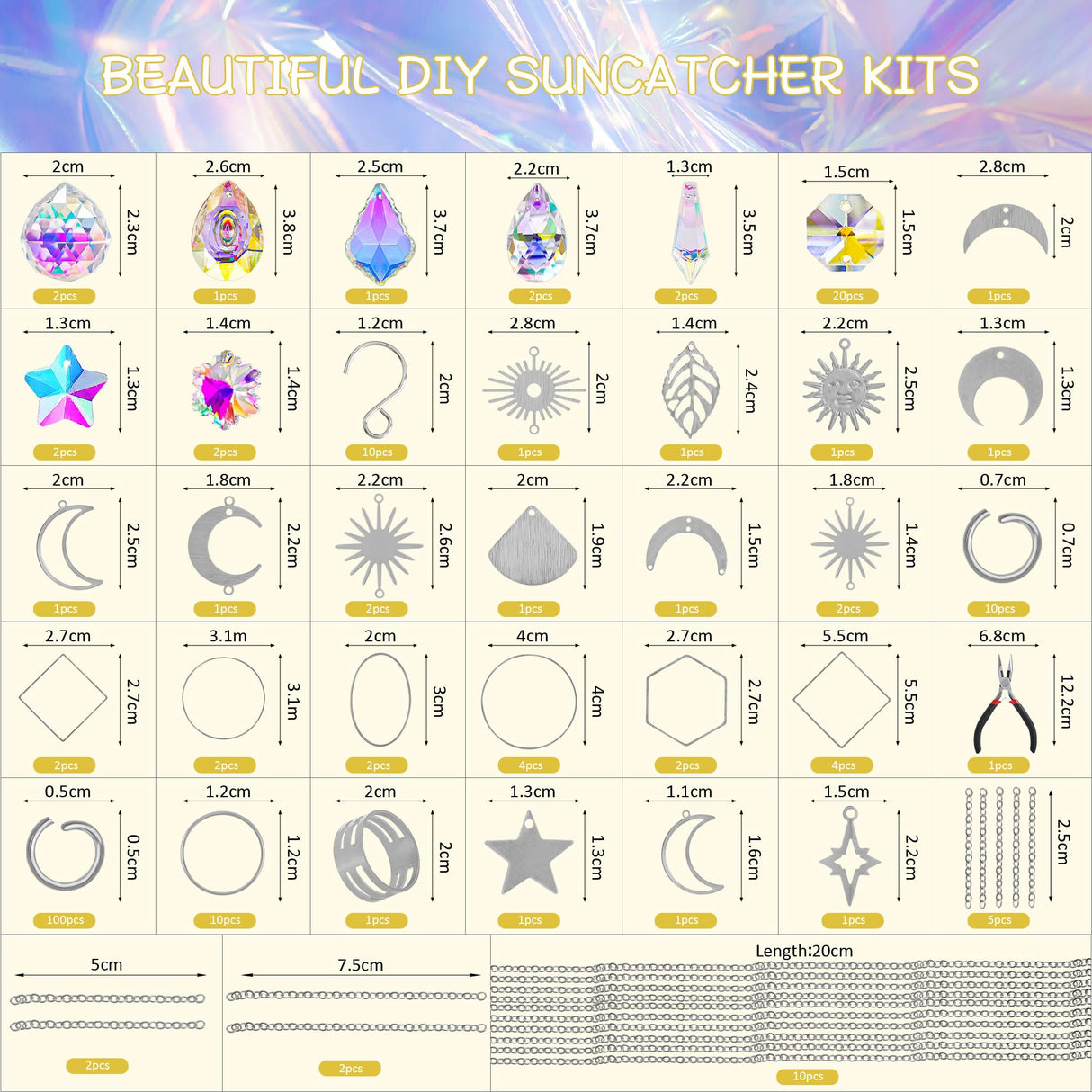 215pcs Crystal Suncatcher Craft Kit Rainbow Prisms Beads DIY Window Decor