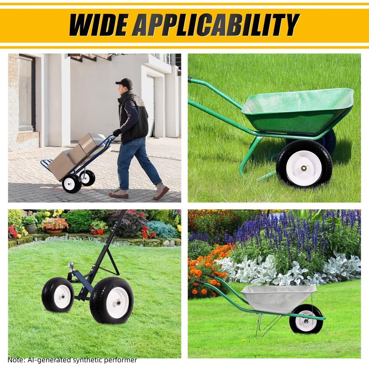 MZREXN 14.5" Flat-Free Wheelbarrow Tire and Wheel 4.00-8" Solid Tire