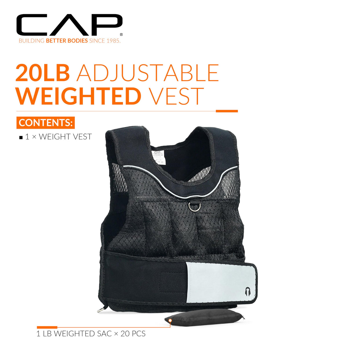 CAP Barbell (HHWV-CB020C) Adjustable Weighted Vest, 20-Pound,20 Pound, Black
