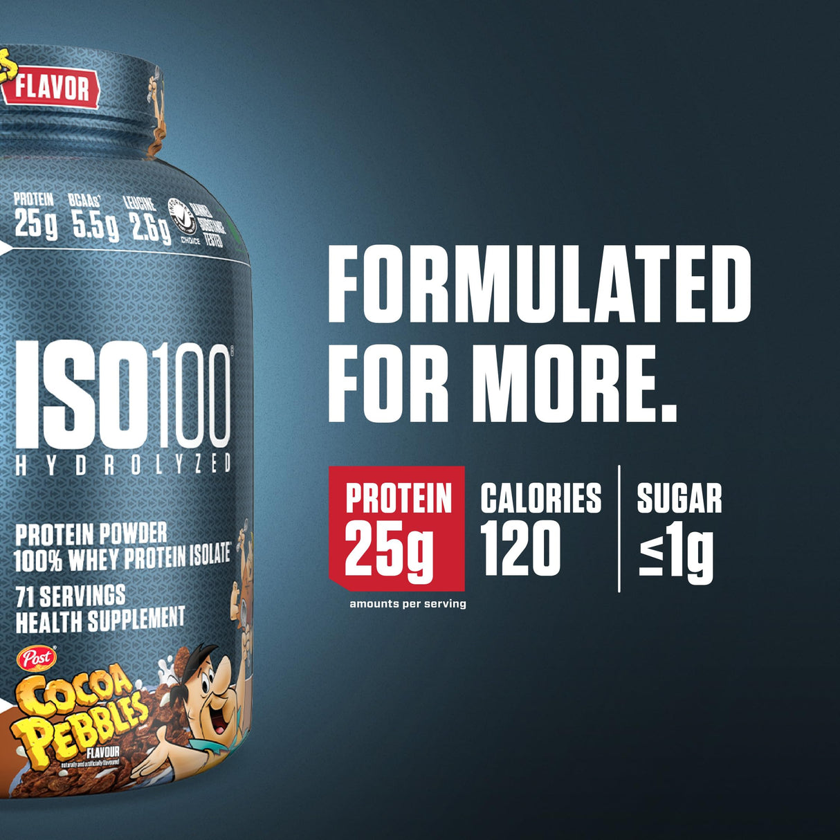 Dymatize x Cocoa Pebbles ISO100 Whey Protein Powder Isolate, 25g of Protein, 5.5g BCAAs, 120 Cal., Gluten Free, 1g Fat, 1g Sugar, 2g Carb (71 Servings)