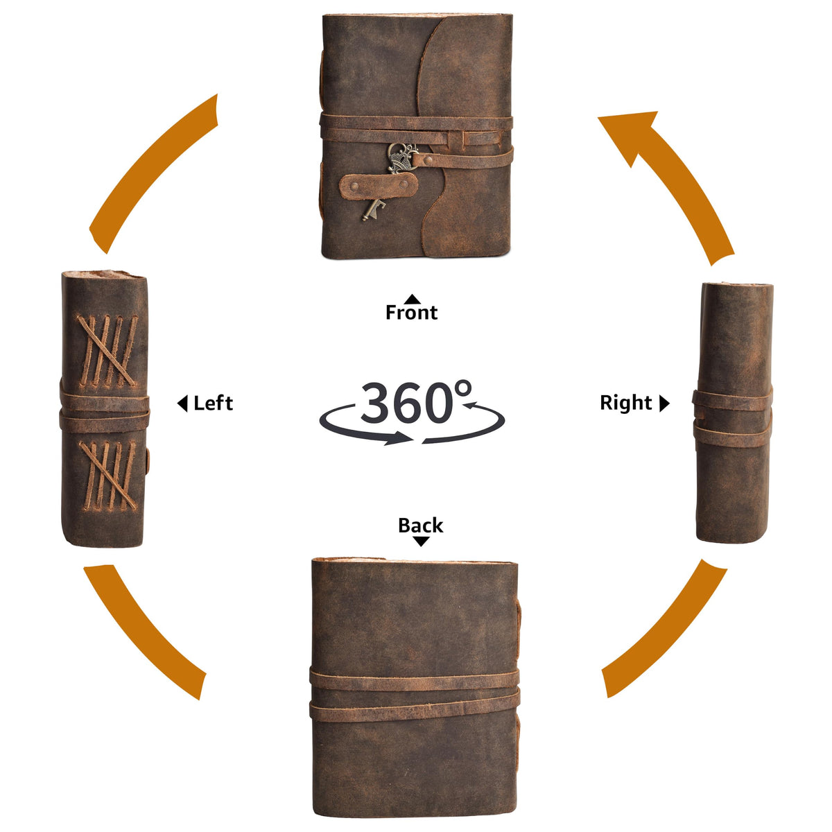 LEATHER VILLAGE Leather Journal Key Lock, Distressed Brown 6x4.