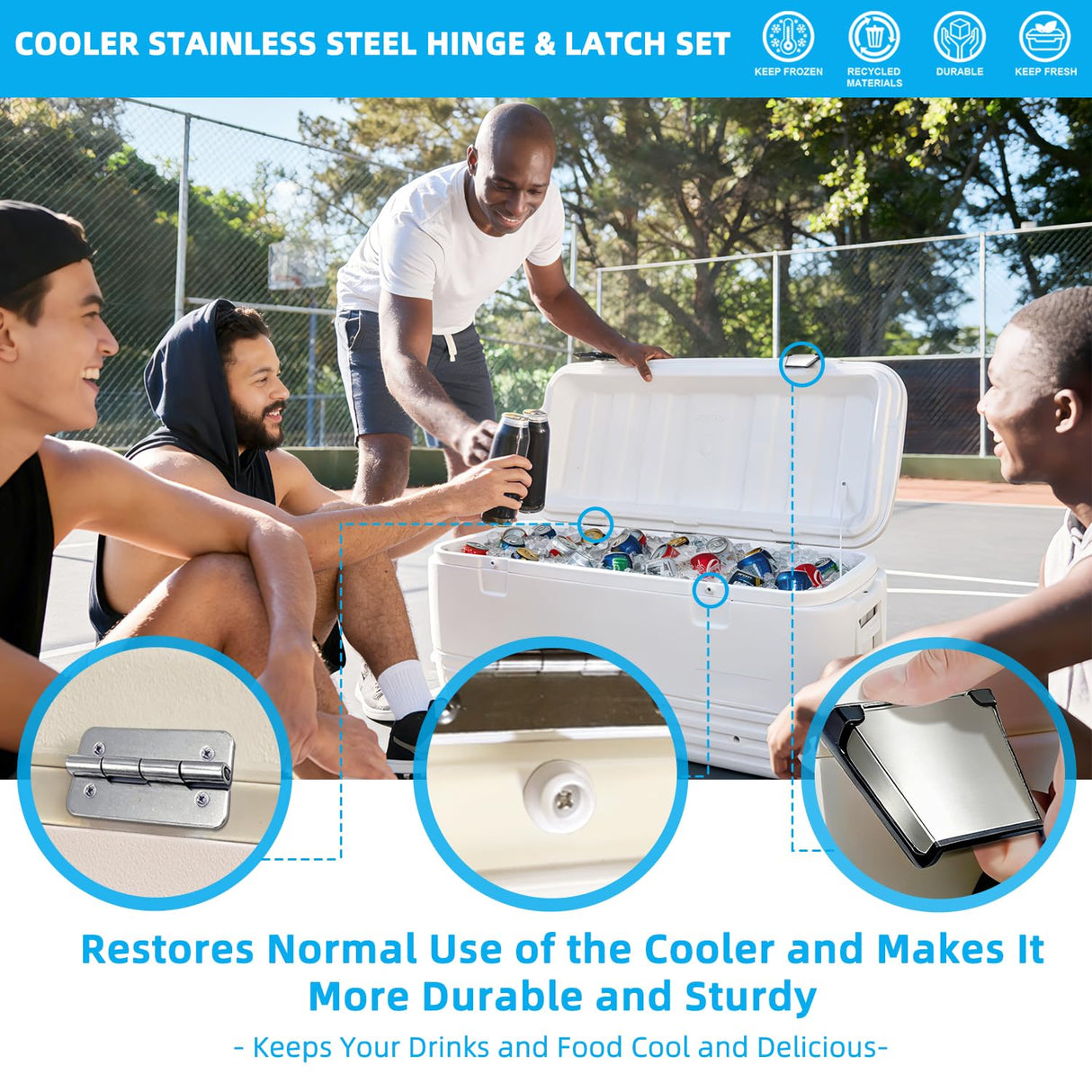 Saioagi Cooler Hinges & Latch Replacement Kit for Igloo - Stainless Steel & ABS Parts with High-Strength Screws, Fits 25-165 Quart Ice Chests