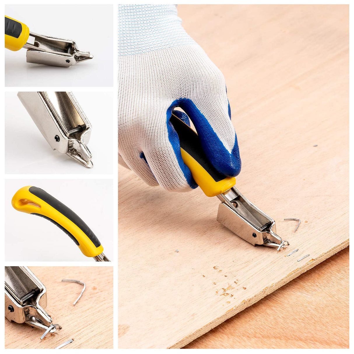 Upholstery 4 in 1 Staple Gun Heavy Duty, with 6000 Staples, Remover, Gloves, Manual Brad Nailer Power Adjustment Stapler Gun for Wood, Upholstery, Carpentry, Decoration DIY Staple Gun