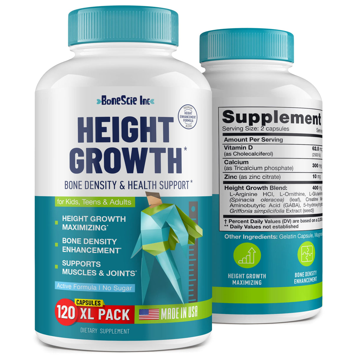 Height Growth Maximizer - Made in USA - Natural Height Increase Booster & Bone Growth Pills - Grow Taller Supplement for Adults, Teens & Kids - Vitamins for Boys & Girls to Get Taller - 120 capsules