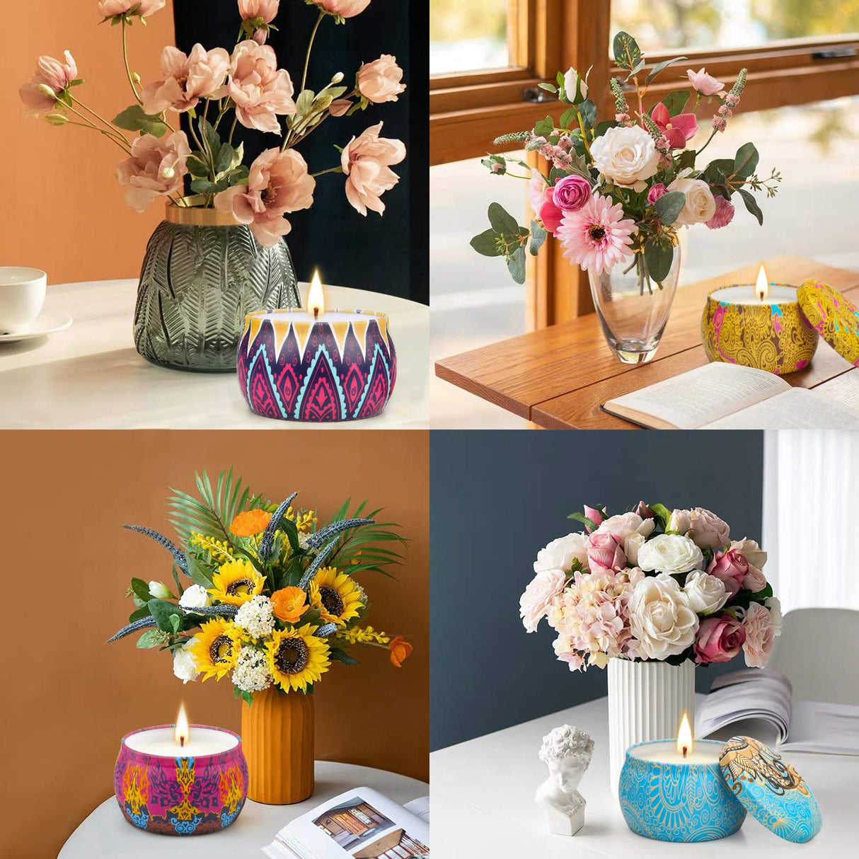 Scented Candles Gift Set, 8% Essential Oil, 4 Pack Aromatherapy Candle, Stress Relief Gifts for Women,120H Burning, Candles for Home Scented, Ideal for Birthday, Christmas, Thanksgiving, Mother's Day