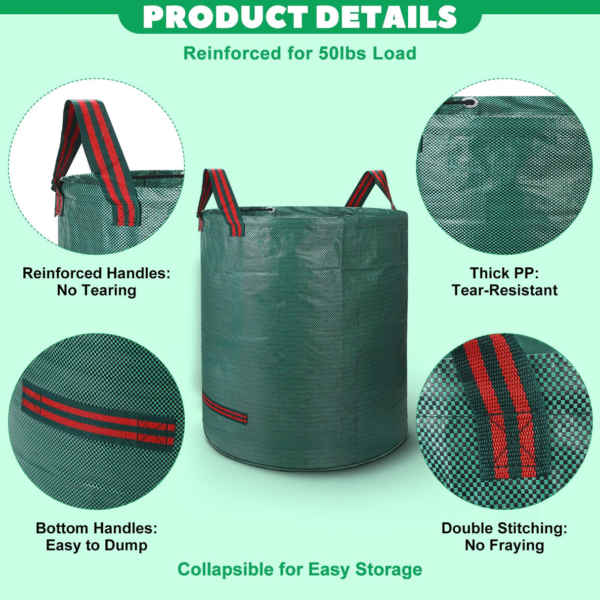 72 & 32 Gallon Reusable Yard Waste & Lawn and Leaf Bags with Handles - Tear Resistant Garden Trash Bags for Seasonal Cleanup, Patio, Lawn & Leaf Collection, Grass Clippings, Collapsible with Gloves