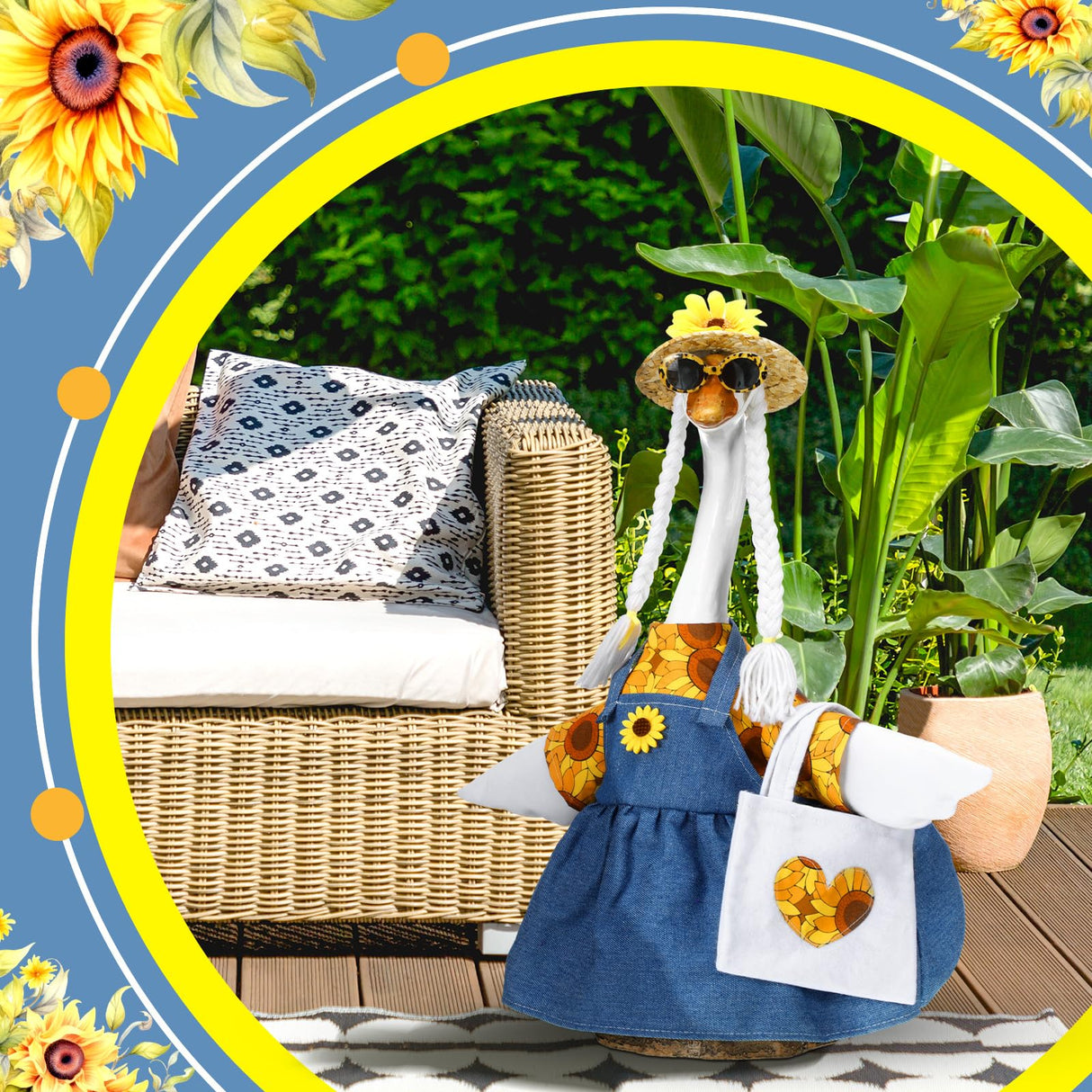 Soulchen 1 Set Summer Porch Goose Outfit 23 Inch Cement Sunflower Goose Dress Clothes and Hat Costume Set for Summer Party Yard Lawn Outdoor Garden Patio Decor