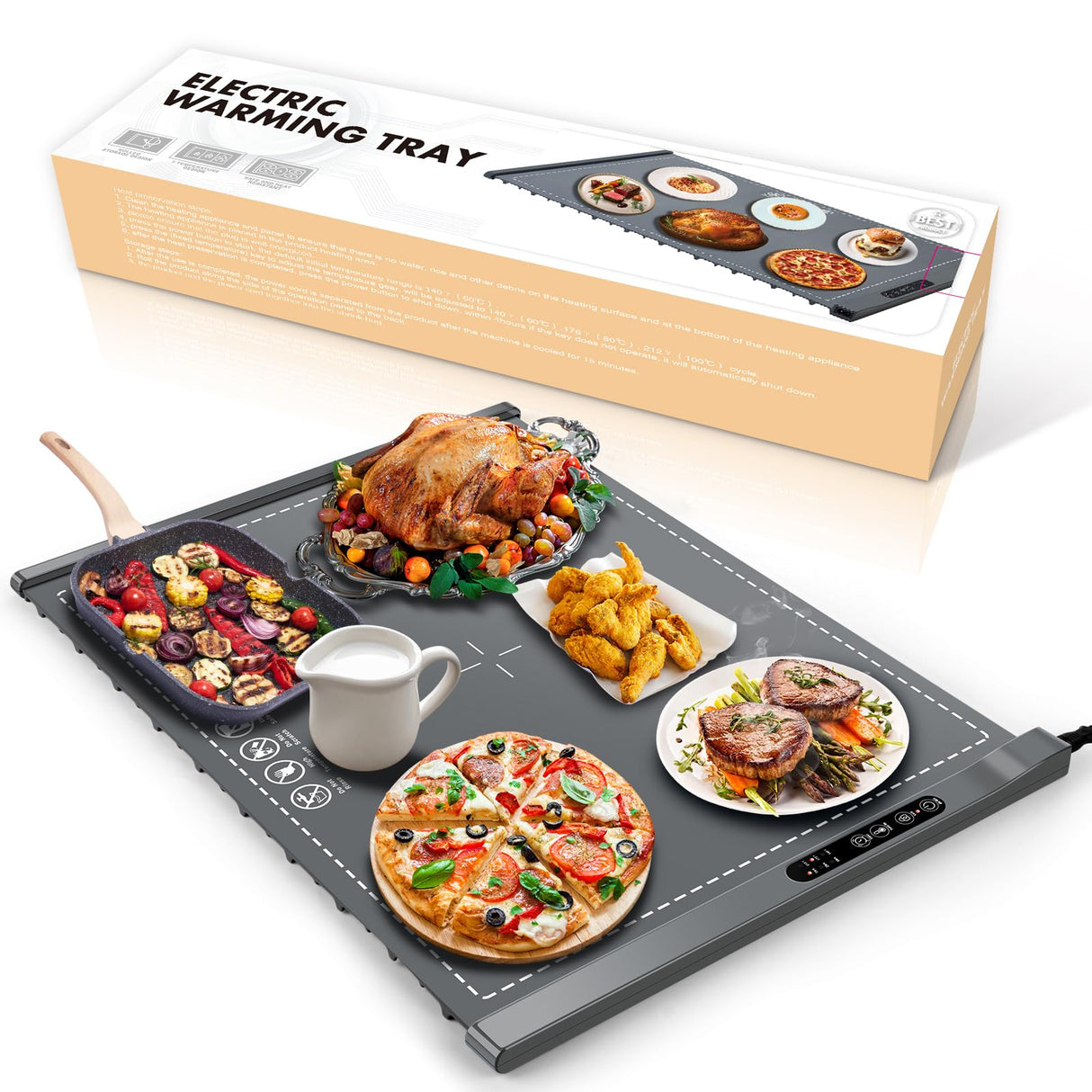 ZIHUOFAN Food Warming Mat - Portable Party Buffet Electric Warming Tray, Foldable Food Warmer, Timed Off, Temperature Adjustable, Suitable for Daily, Outdoor, Party