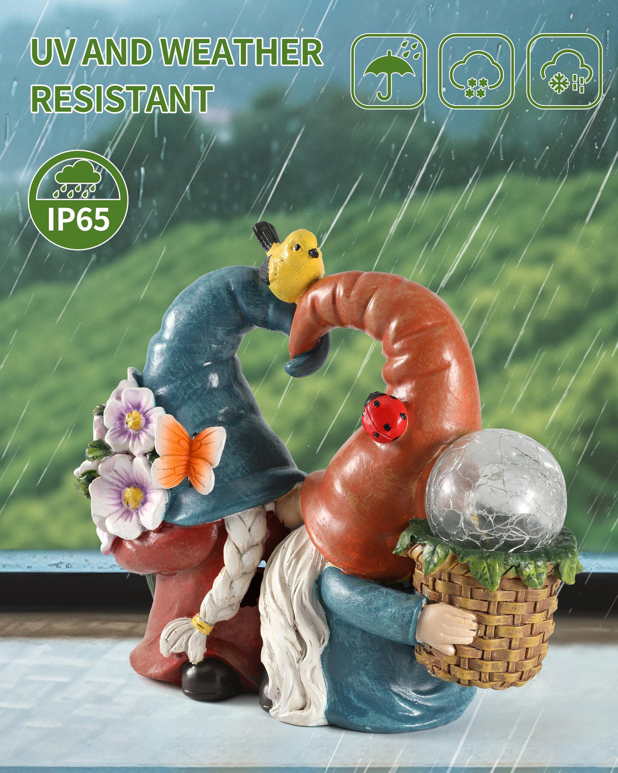 iStatue Solar-Powered 8.3'' Spring Summer Kissing Gnomes Decorations for Home & Garden - Decorative Outdoor Lawn Ornaments and Statues Clearance (Loved Gnomes)
