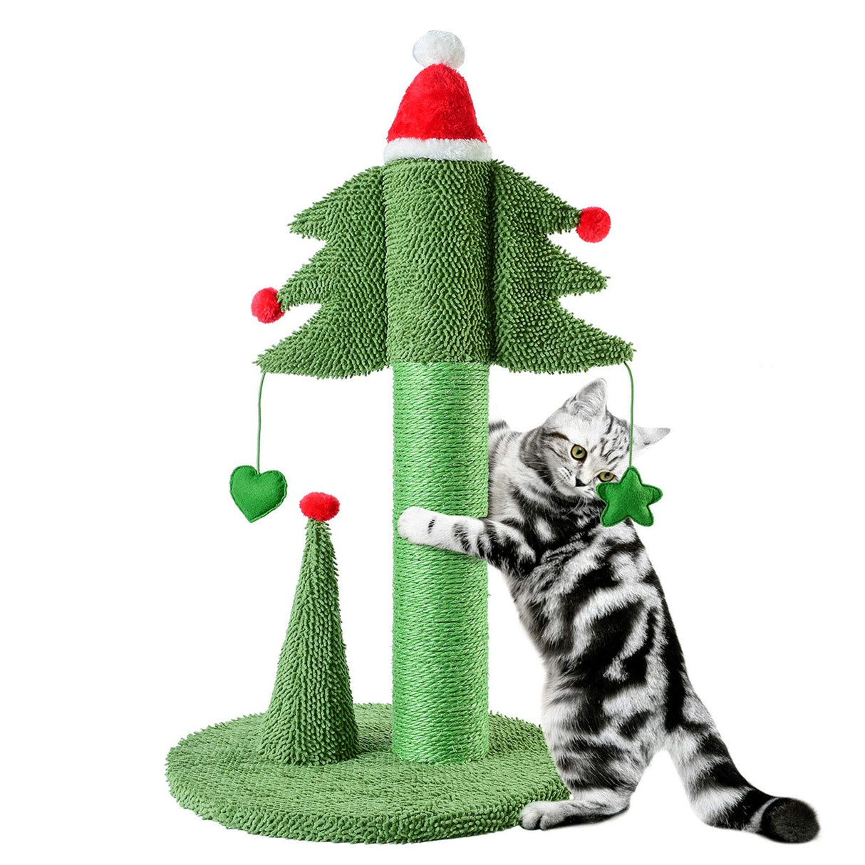 BOLUO Cat Scratching Post Tall Ceder Christmas Cat Trees for Adult Large Cats Scratcher Cute Toy Kitten Kitty Sisal Scratch with Teaser Ball Indoor Outdoor 31 inch