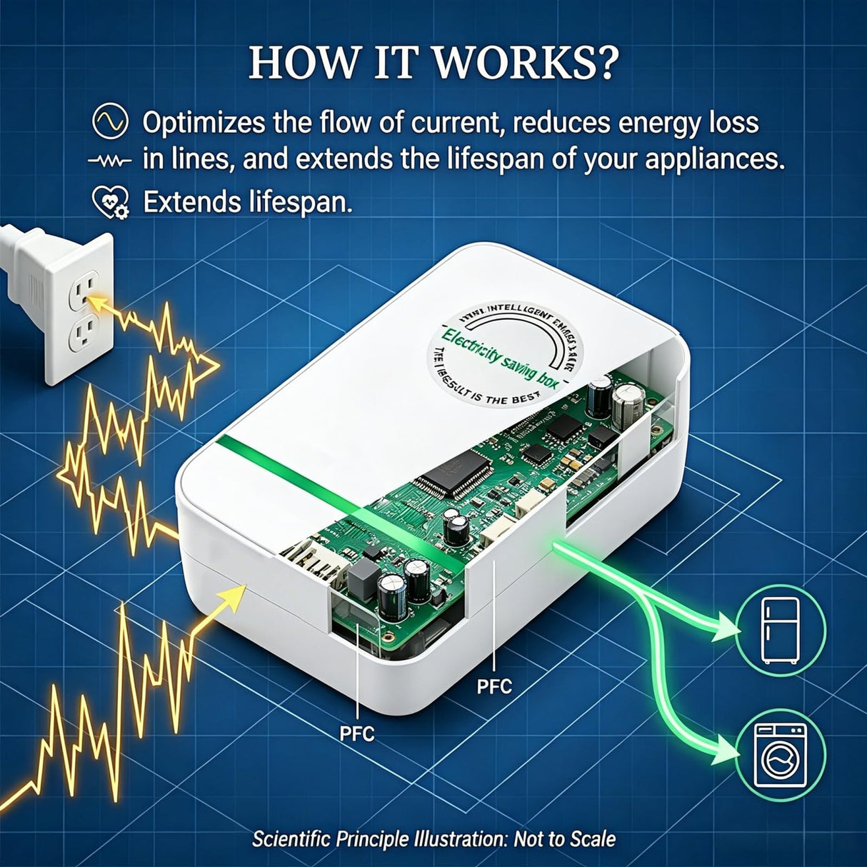 New Universal Energy-Saving Box, Reduce Electricity Bills, Plug-and-Play, Power Factor Corrector for Home and Office Use (2Pcs)