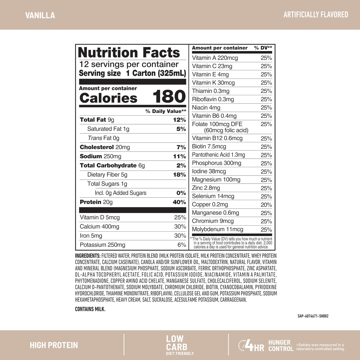 SlimFast Protein Shake, Vanilla- 20g Protein, Meal Replacement Shake Ready to Drink, High Protein with Low Carb and Low Sugar, 24 Vitamins and Minerals, 12 Count (Pack of 1) (Packaging May Vary)