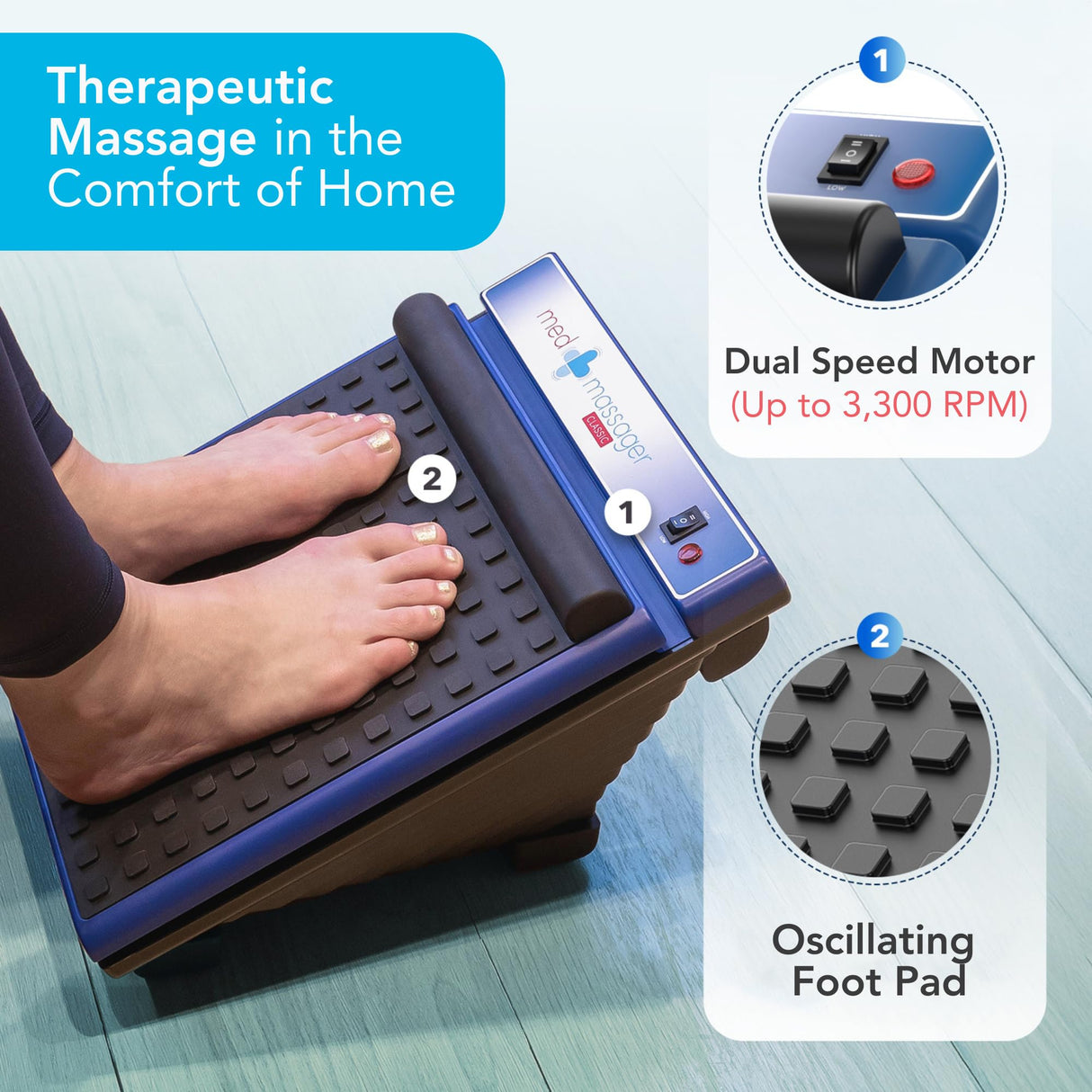 MedMassager Foot Massager Classic | Deep Tissue Massage Therapy, at-Home Massager, Dual Speed, Portable & Compact, Fast Relief from Neuropathy, Improves Blood Circulation