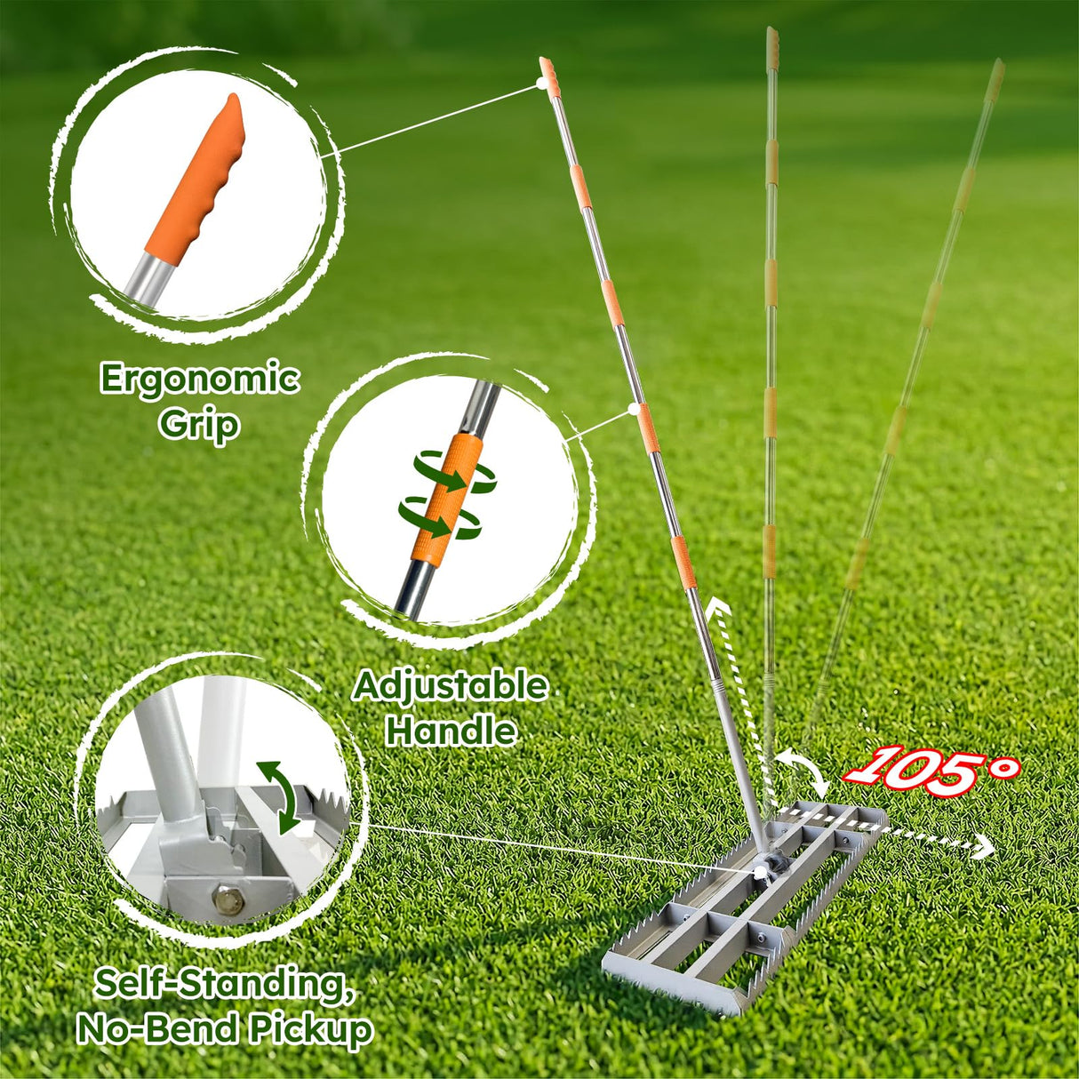 2-in-1 Lawn Leveling Rake, 20 Marking Flags for Low Spot,30"Γ10" Heavy Duty