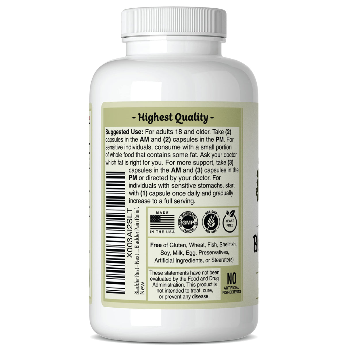 Bladder Rest - Premium Bladder Formula for Bladder Health & Discomfort - 120 Capsules - Made in The USA