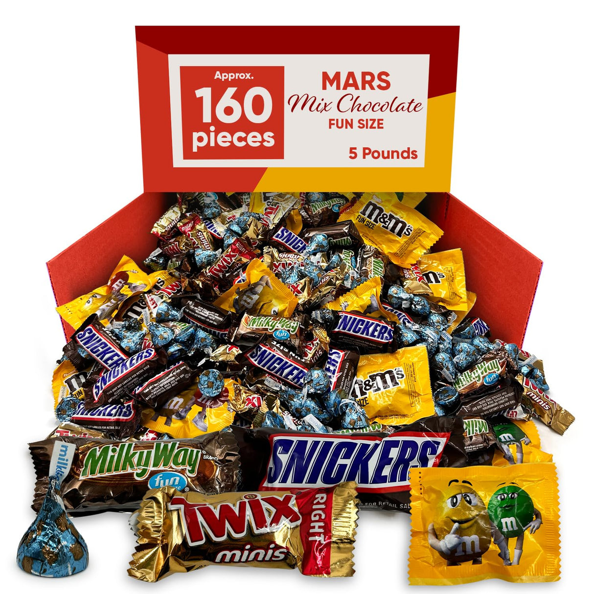 Chocolate Mix Fun Size 5 Pounds approx 160 pieces - Chocolates Christmas - Peanut M and Ms, MilkyWay, Twix, Snickers - Individually Wrapped Christmas Treats - Chocolate Variety Pack Ideal for Sharing