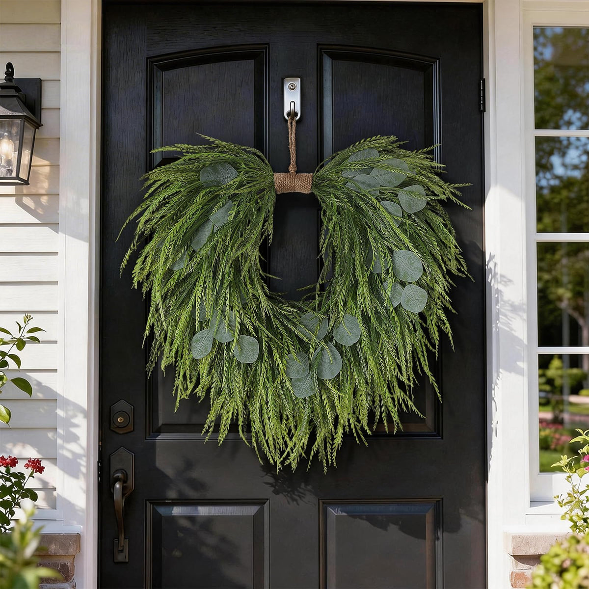 22" Artificial Eucalyptus & Saw Grass Wreath for Front Door Decor