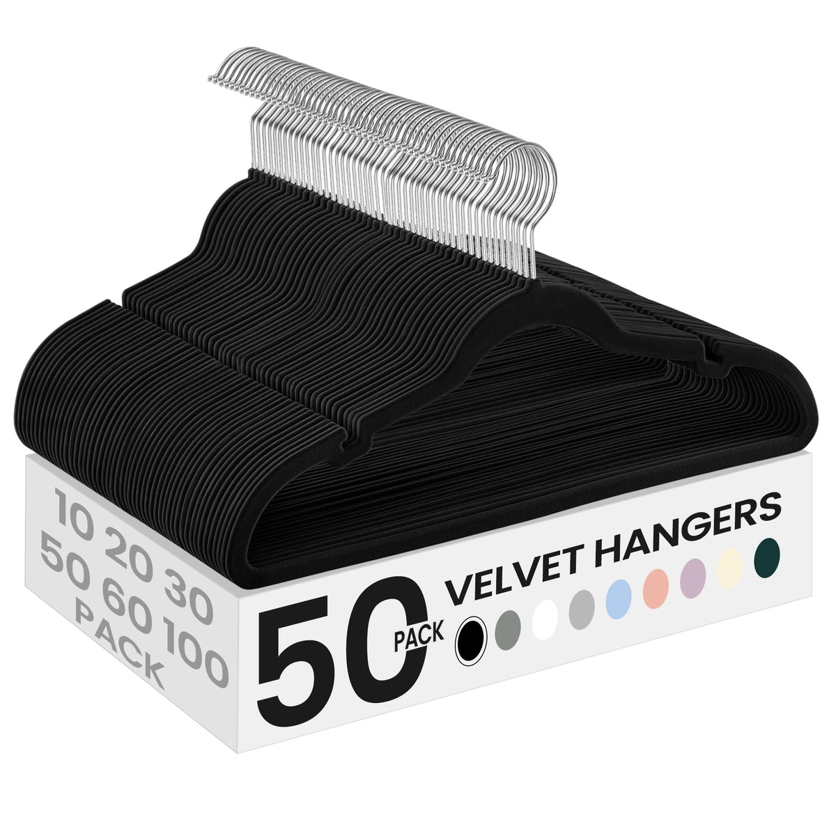 SONGMICS Velvet Hangers 50 Pack, Non-Slip Clothes Hangers, Ink Black