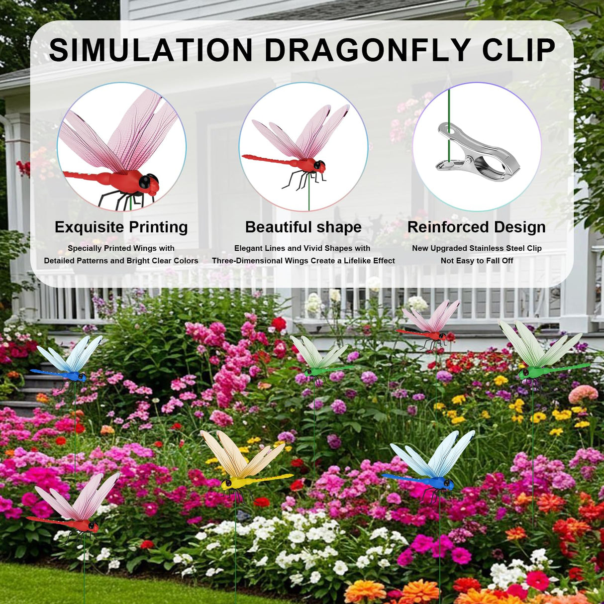 Tolego 16 pcs Dragon Fly Clips for Bugs Repel Lent - Lifelike Outdoor Decorative Dragonflies for Patio, Porch, Plants, Yard and Backpack, Waterproof Summer Garden Ornaments